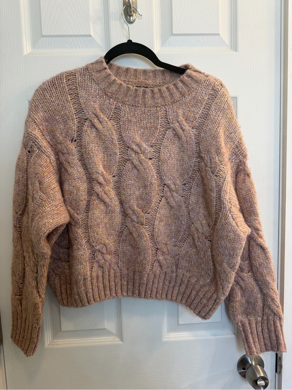 4SI3NNA Chunky Cable Crewneck Sweater - Blush Pink